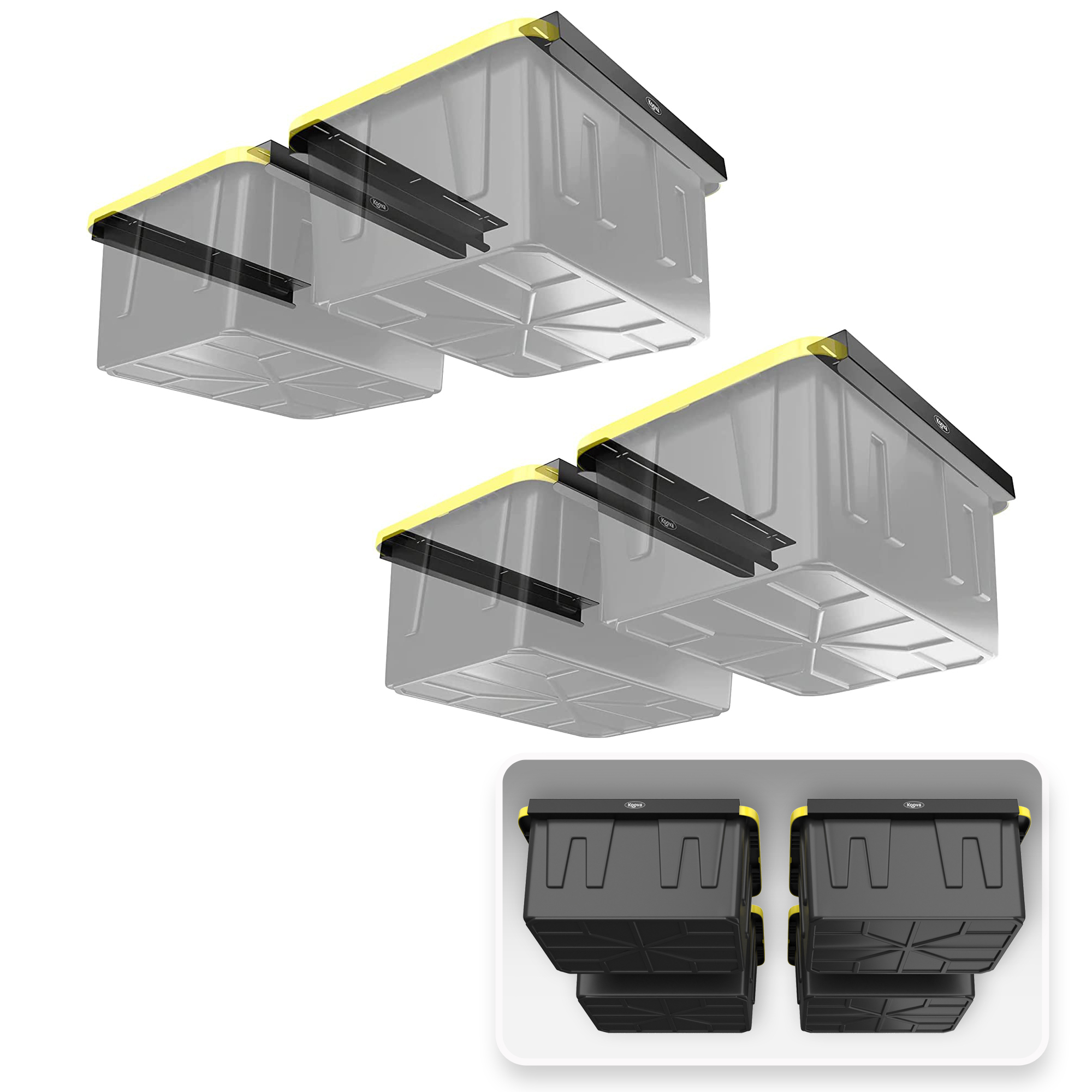 Koova, Overhead Bin Rack System for 4 Bins, Model# KV-OVERHEADBIN-4